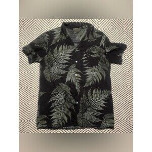 vintage Black green button down fern plant botanical whimsical shirt 100% cotton